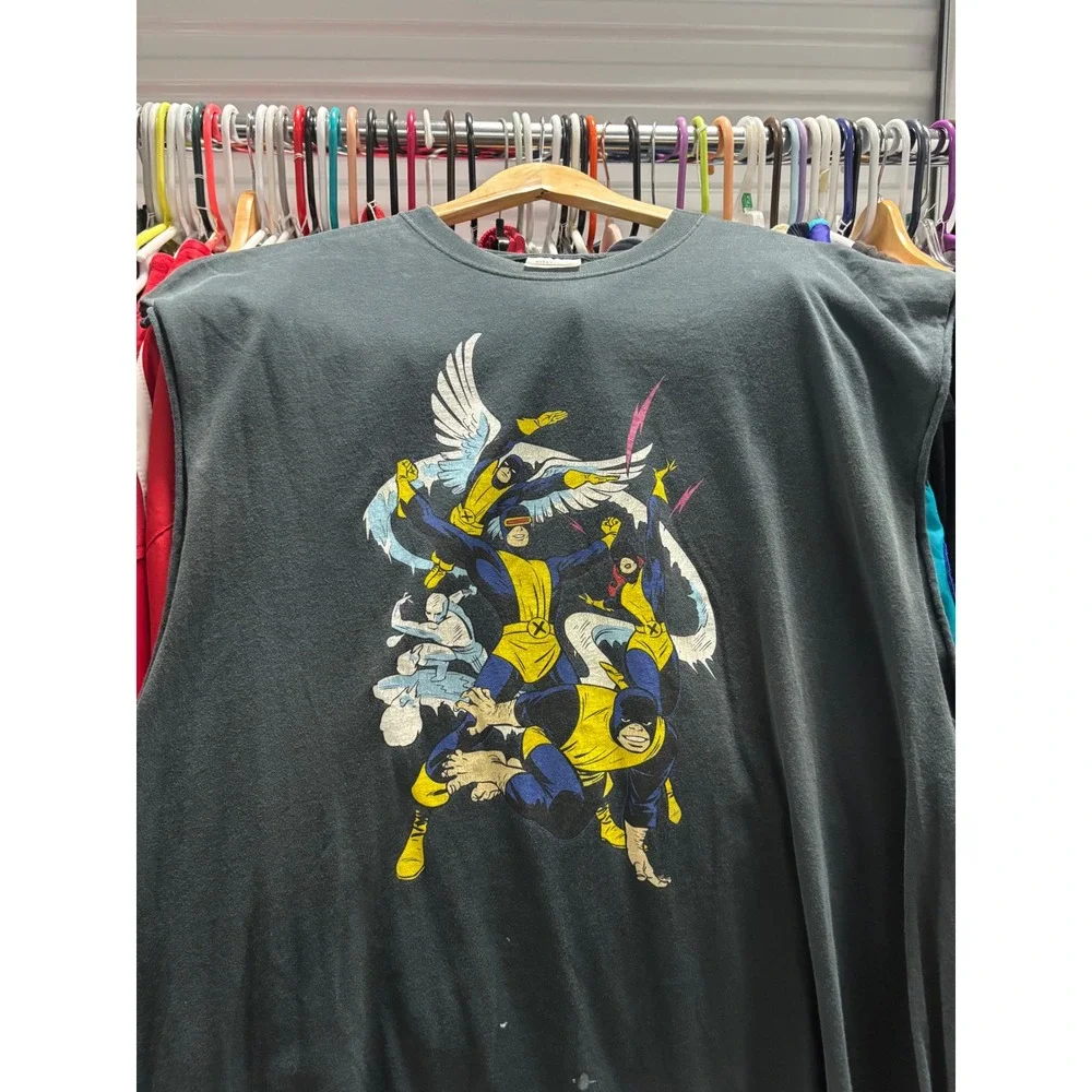 Vintage X-Men Marvel Graphic Muscle Tee Hanes Heavyweight Faded Black 2XL